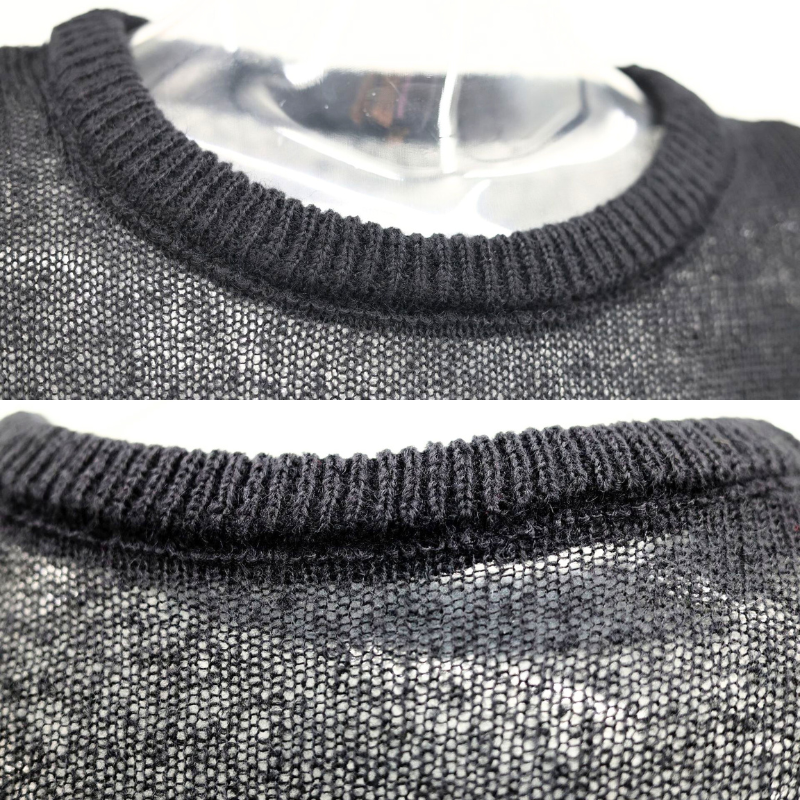 肩パッド入りシアーニットトップス クルーネックと透け感素材アップ