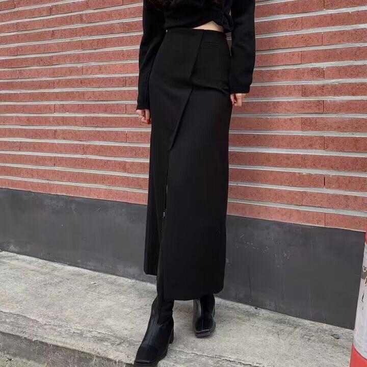 美脚＆脚長効果抜群のロングスカート（ブラック）