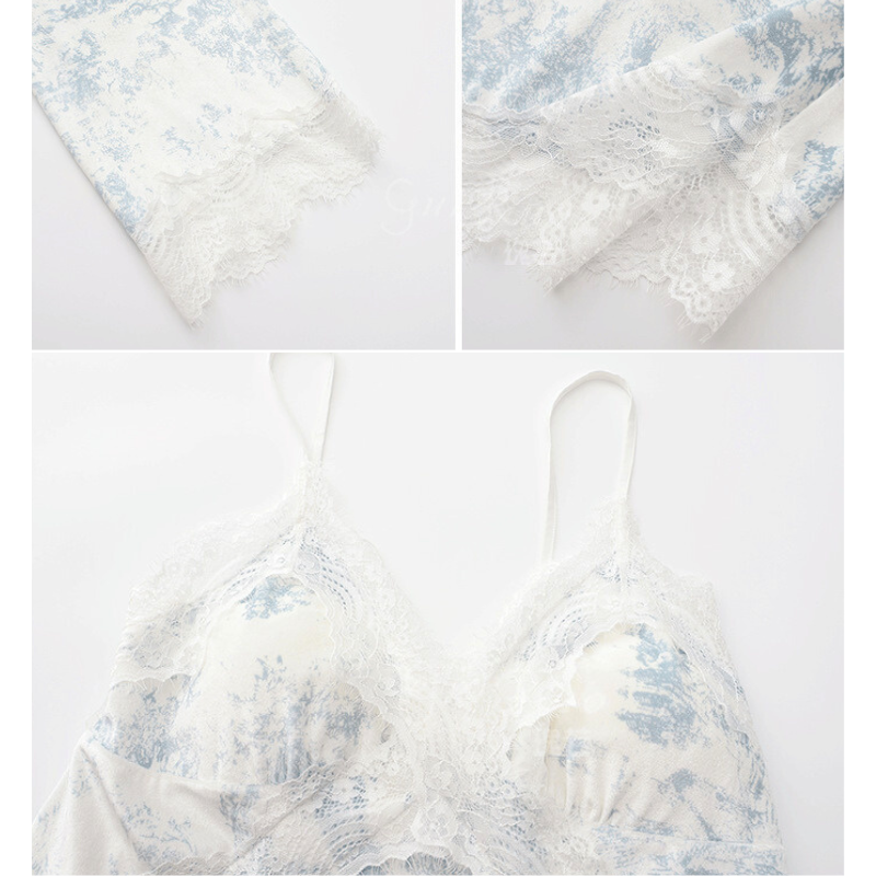 ルームウェアの生地アップとレースのディテールが分かるクローズアップ画像