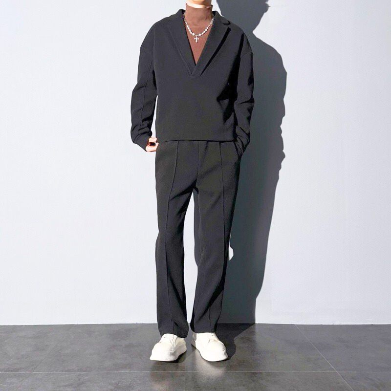 深V裏起毛セットアップ ベロア素材｜春の肌寒い日やドライブに