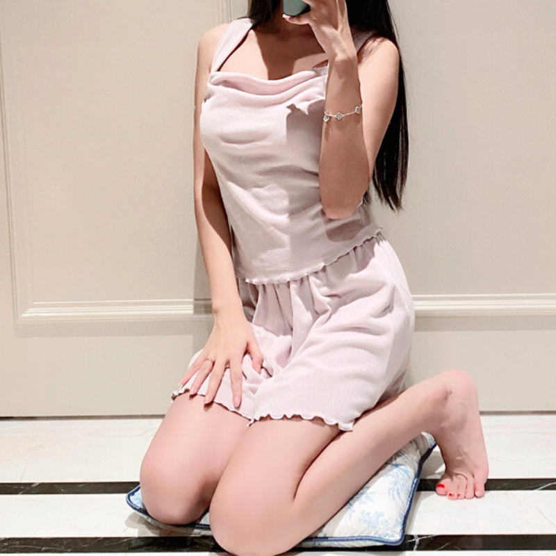 パープルベロアルームウェア 胸パッド付きキャミソール