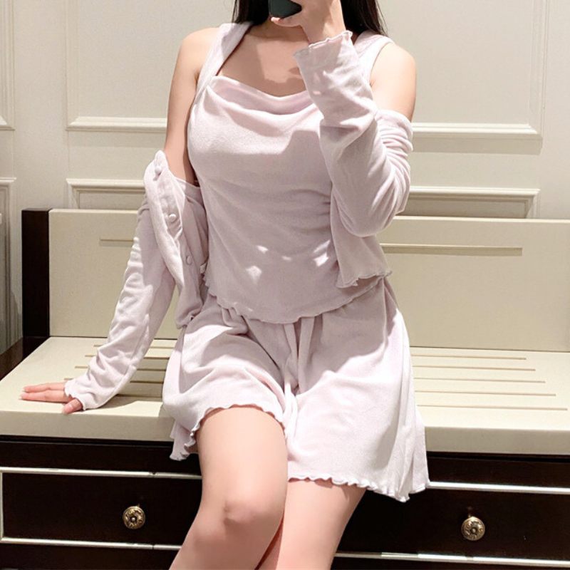 パープルベロアパジャマ 胸パッド付きリラックスウェア