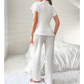 後ろ姿がきれいな白ルームウェアセットアップ 女性用｜細見えする夏の部屋着